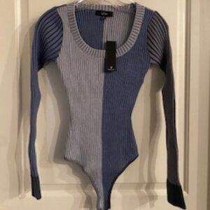 Mod Cutie Grey Color Block Ribbed Long Sleeve Bodysuit